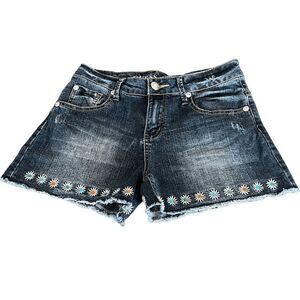 Guess daisy flowers embroidered jeans shorts